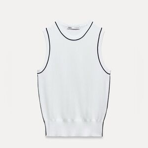 BNWT Zara Basic Knit Top With Contrasting Pipeline - women’s XS